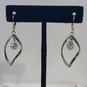 Gold tone drop earrings with crystal